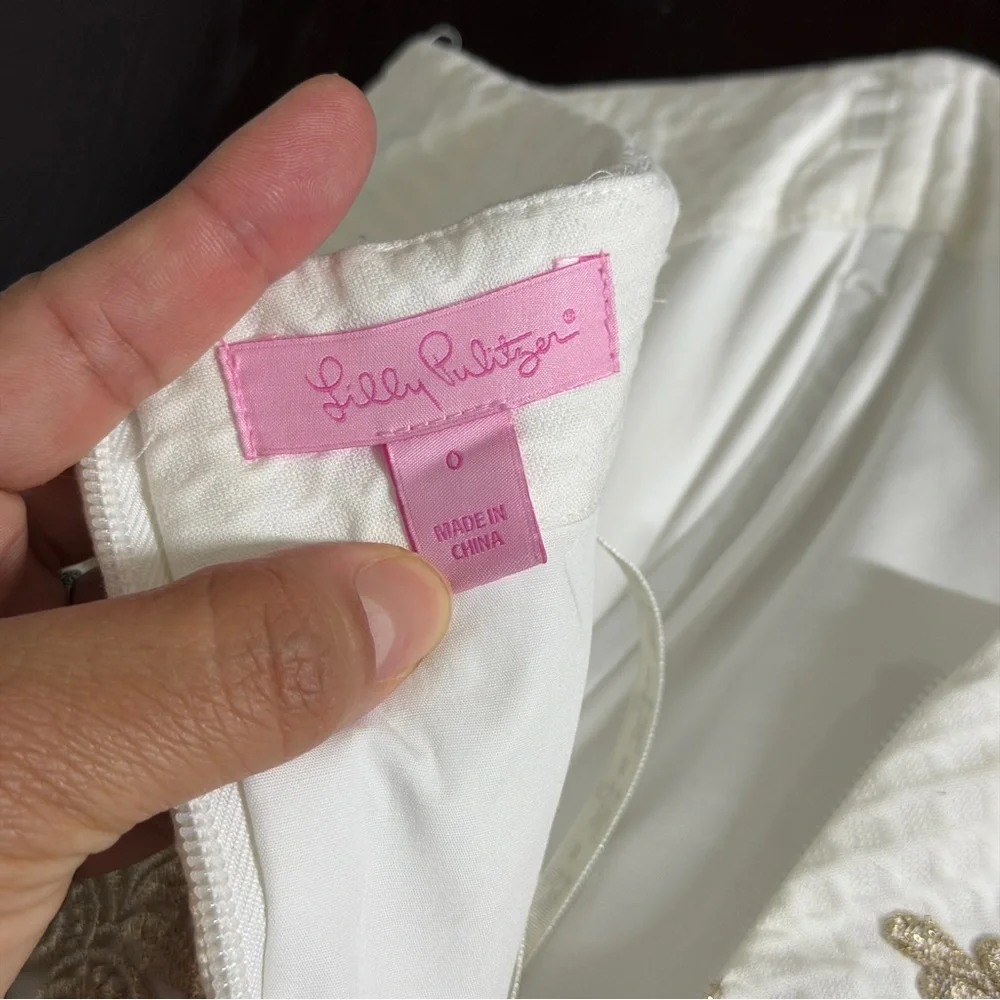 Lilly Pulitzer 0 Kade Strapless Dress in Resort White With Gold Embroidery - Picture 6 of 10